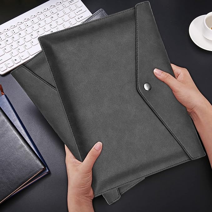 VANRA 1 Piece PU Leather File Folders A4 Document Holder File Envelope Waterproof Portfolio Filing File Organizer for Letter Size with Snap Button Closure, Black