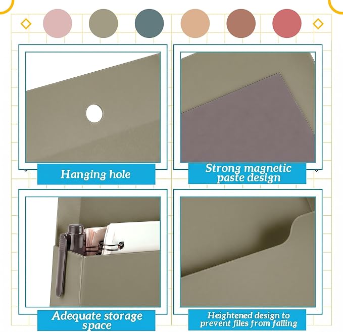 Gilprop 12 Pack Magnetic File Holder for Whiteboard, 10"x13"x1.2" Classroom Magnetic Wall File Folders, Hanging Magazine Organizer Storage Pocket for Refrigerator Mail Paper Desk Office(Morandi Color)