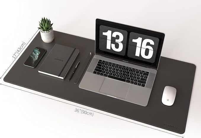 RENMTURE Dual-Sided Mouse Pad, Natural Cork & PU Leather Large Desk Pad for Office and Home Work, Desk Protector Non-Slip, Waterproof, Easy Clean (Black, 36"x17")