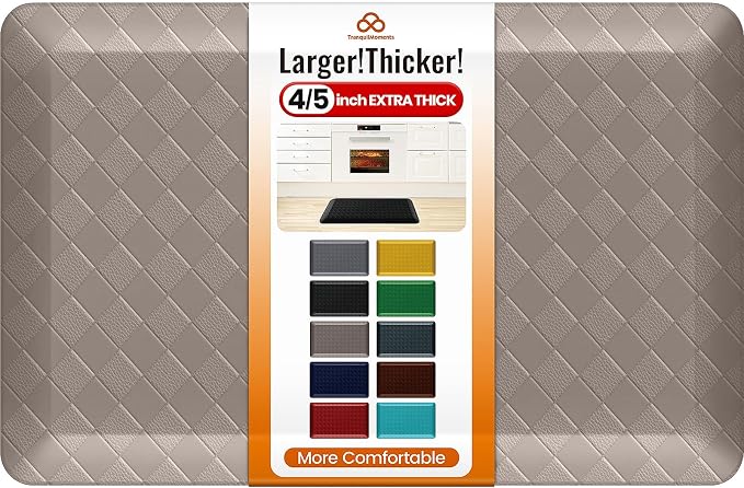 4/5 Inch Extra Thick Kitchen Mats for Floor,Non Slip Anti Fatigue Kitchen Rugs,Waterproof Stain Resistant Sink Mat,Cushioned Standing and Comfort Mats for Office (17"x24" Khaki)