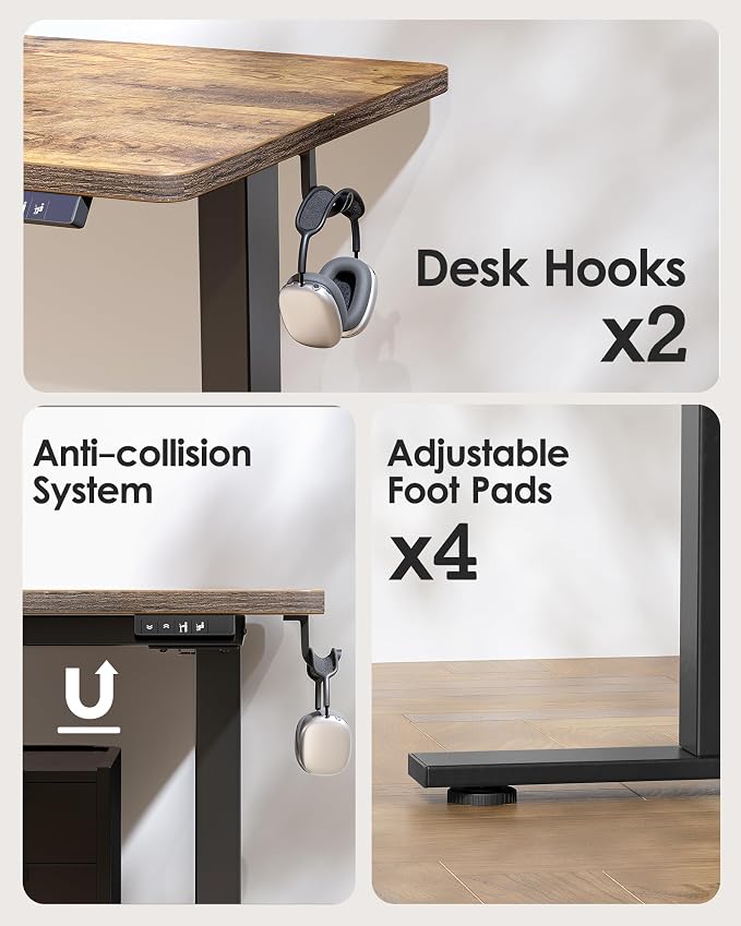 TIQLAB Standing Desk 55 x 24 inch, Electric Height Adjustable with Splice Board, Stand Up Desk, Sit Stand Desk Computer Desk for Home Office, Black Frame/Rustic Brown Top