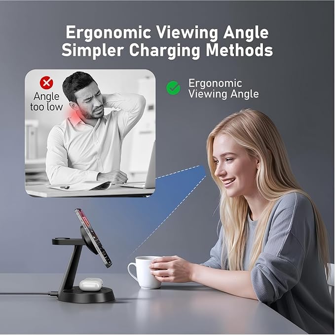 3 in 1 Wireless Charging Station for Apple, 15W Mag-Safe Charger Stand for iPhone17/16/15/14/13/12 Pro/Max/Plus/, Phone Charger Stand for Airpods 4/3/2, Wireless Charger for iWatch Series(Black)