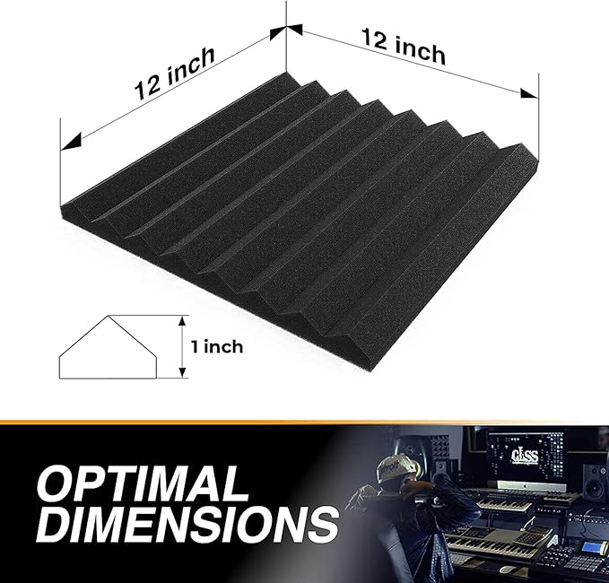 52 Pack Acoustic Panels 1 X 12 X 12 Inches - Acoustic Foam - High Density- Soundproof Studio Wedges - Charcoal