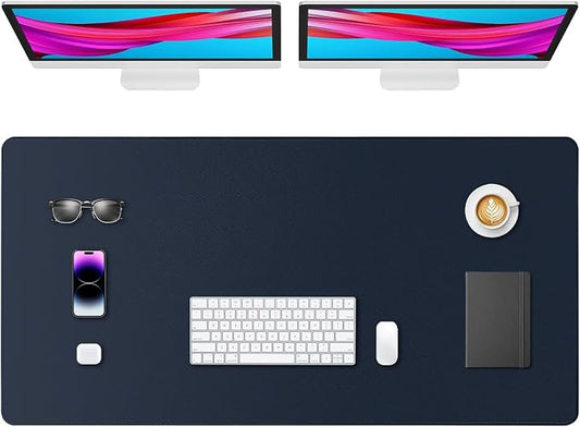 Leather Desk Pad Protector, Office Desk Mat, Large Mouse Pad, Non-Slip PU Leather Desk Blotter, Waterproof Computer Desk Writing Pad for Office and Home (Dark Blue, 47.2" x 23.6")