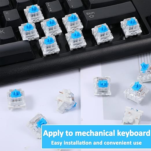 50 Pieces Blue Mechanical Keyboard Switches, 3 Pin Pre-Lubricated Clicky Key Switches, Dustproof and Waterproof Keyboard Accessories for Mechanical Gaming Keyboards