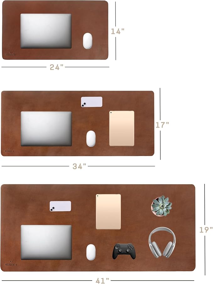 Premium Leather Desk Mat, Full Grain Leather Desk Pad Protector & Desk Blotter, Waterproof Non-Slip Writing Surface for Keyboard, Mouse & Laptop, Desk Pad for Home & Office (Tobacco, Small)