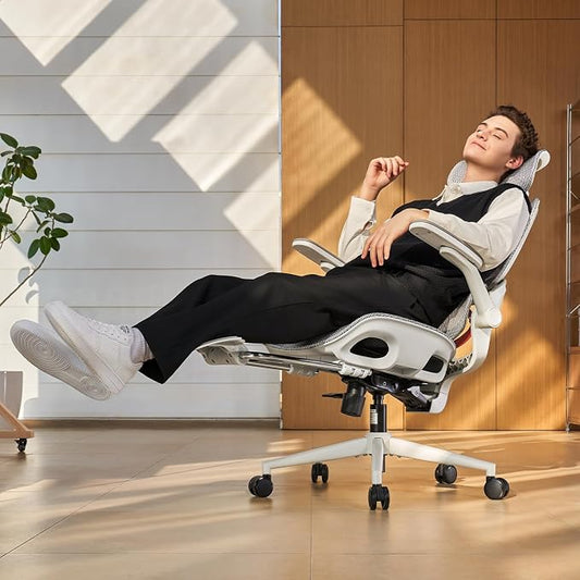 SIHOO B100 PRO Ergonomic Office Chair with Footrest, Mesh Office Chair with Adaptive Lumbar Support, Computer Chair with Wide Headrest, Desk Chair with 360° Rotatable Flip-Up Armrests, Grey