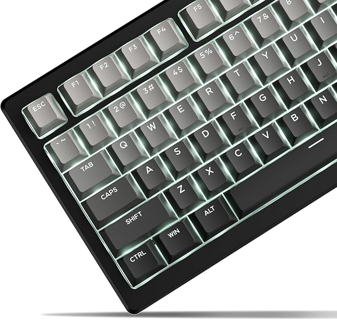 SDYZ x XVX Shine Through PBT Keycaps, Keycaps 60 75 100 Percent Cherry Profile, Doubleshot Custom Key caps Set for 61/64/68/84/87/100/104/108 Gaming Mechanical Keyboard, Gradient Gray