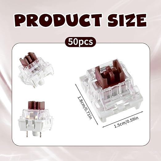 Mechanical Keyboard Switches, 50 Pcs 3 PIN Brown Keyboard Clickers Replacement Dustproof Clicky Switches for Most Mechanical Gaming Keyboards