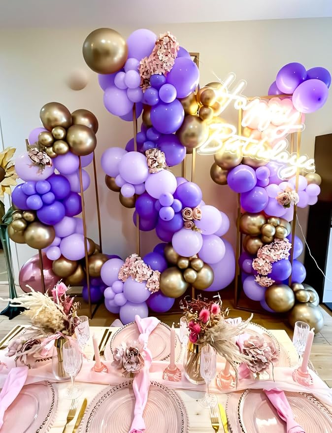 Purple and Gold Balloon Arch Kit, 132Pcs Graduation Balloon Arch Kit, Multi-Size Purple Gold Confetti Balloons, Party Balloons for Graduation Decorations, Bridal Shower, Birthday, Wedding Backdrop
