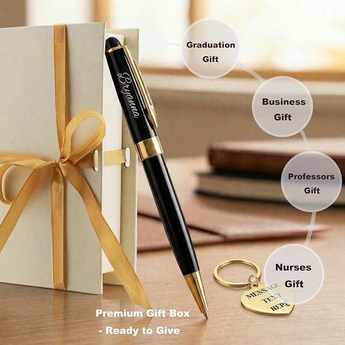 Yastar Custom Ballpoint Pen with a Custom Keychain - Advertising Buesiness Gift Office Writing Set- Engraved with Your Message Name Company Team Name, Phone Number Gift for Business Men/Women/Friends