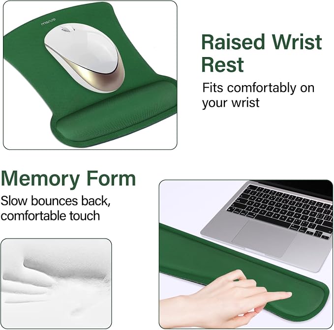 MOSISO Keyboard Mouse Pad Set, Large Gaming Mousepad&Keyboard Wrist Rest&Mouse Wrist Rest&Coaster, Ergonomic Non-Slip Mousepad&Easy Typing Cushion with Memory Foam for Home Office, Jungle Green