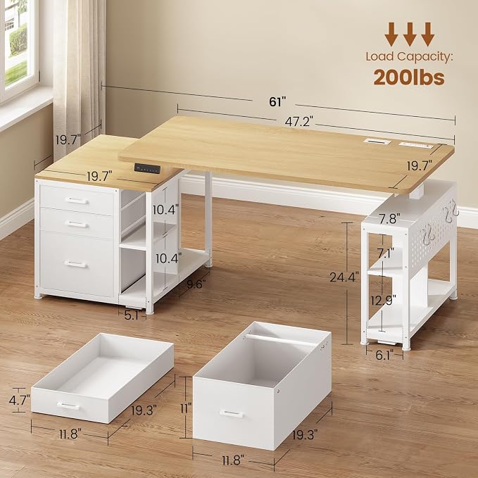 SEDETA 61" Electric Standing Desk with Storage Drawers, Height Adjustable Office Executive Desk with File Drawer, Stand up Computer Desk with Power Outlet for Home Office, Oak