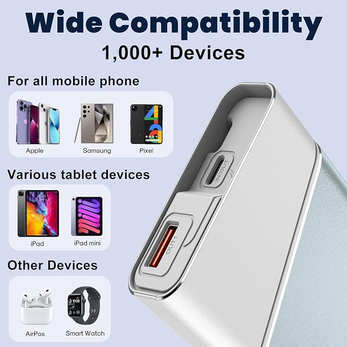 Aaoyun Portable Charger Power Bank, 20000mAh 22.5W PD Fast Charging Powerbank with Built-in USB C Cable, External Phone Battery Pack for iPhone 17/16/15 Samsung S24 Android etc