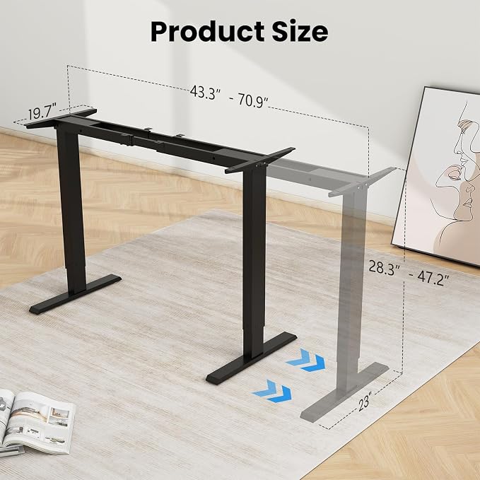 Dual Motor Standing Desk Frame- Height Adjustable Electric Desk Legs, Heavy Duty Sit to Stand Up Desk Base, 4 Memory Settings Controller for Adjustable DIY Desktop, Over 300 lbs Load Capacity