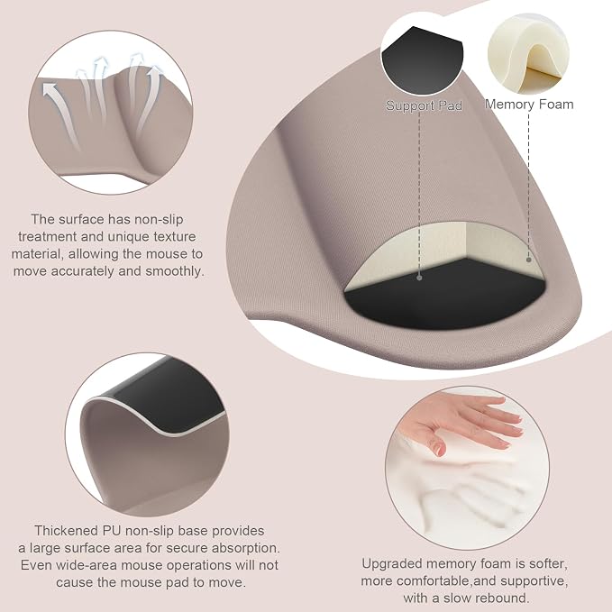 MOSISO Wrist Rest Support for Mouse Pad & Keyboard Set, Ergonomic Mousepad Non-Slip Base Home/Office Pain Relief & Easy Typing Cushion with Neoprene Cloth & Raised Memory Foam, Taupe Brown