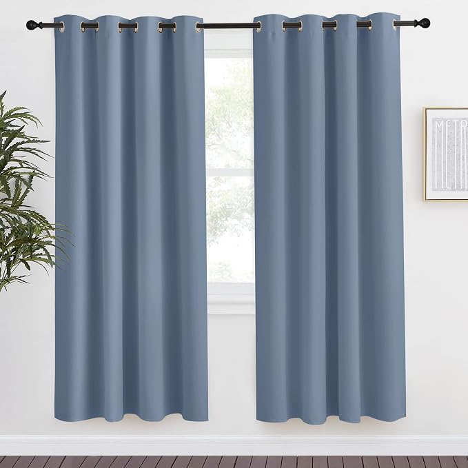 NICETOWN Blackout Curtain Panel, W55 x L78, 1 PC, Stone Blue Color, Light Blocking Room Darkening Window Drape for Nursery/Bedroom, Ring Top