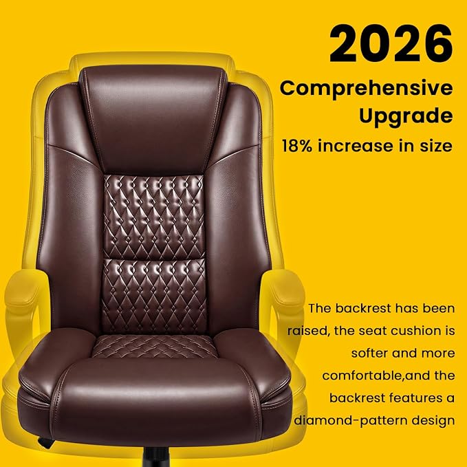 OFIKA Leather Office Desk Chair,Ergonomic Office Chair with Lumbar Support,Computer Chair,Executive Leather Chair with Padded Flip-up Arm,Adjustable Armrests, Black,275LBS