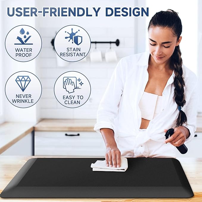 4/5 Inch Thick Kitchen Mats for Floor, StepRite Kitchen Rug for Standing Desk, Non-Slip, Thicker, Stain & Water Resistant, Comfort Anti Fatigue Floor Mat for Home, Kitchen, Office - Black,70 * 24''