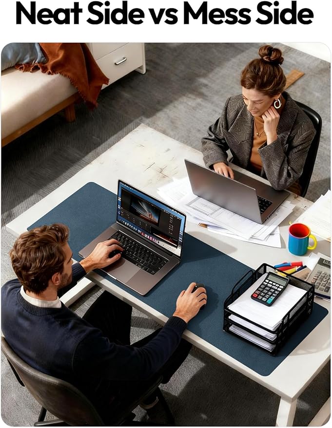 YSAGi Leather Desk Protector, Office Mat, Large Mouse Mat, Non-Slip PU Leather Blotter, Laptop Pad, Waterproof Writing Pad for Office and Home (Dark Blue, 47.2" x 23.6")