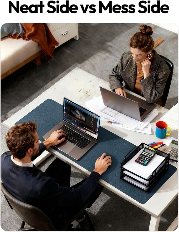 YSAGi Leather Desk Protector, Office Mat, Large Mouse Mat, Non-Slip PU Leather Blotter, Laptop Desk Mat, Waterproof Writing Pad for Office and Home (Dark Blue, 23.6" x 13.8")