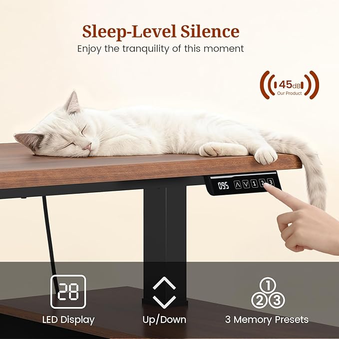 UPOSOJA L Shaped Standing Desk Adjustable Height, 53" Electric Office Desk with File Drawers & Storage Shelves, Sit Stand Corner Computer Desk with Power Outlets, Pegboard, 6 Hooks, Black & Walnut