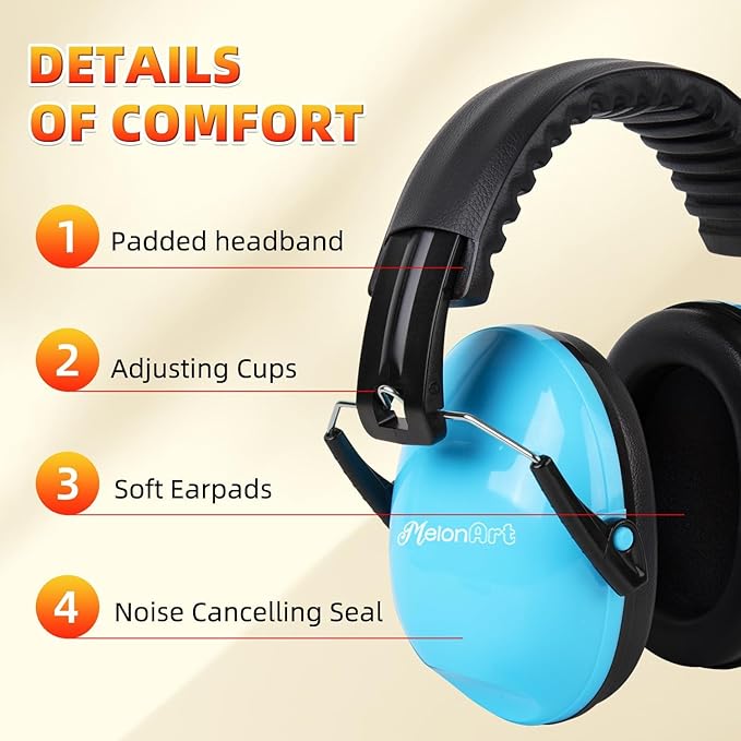 MelonArt Kids Ear Protection Ear Muffs Noise Cancelling Headphones for Kid Toddler Adult Autism Sensory, 27dB Noise Reduction Earmuffs Hearing Safety for Shooting Monster Truck Concert Fireworks