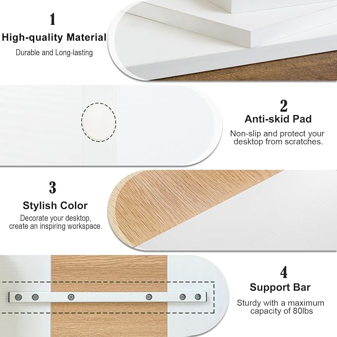 TEAMIX 2 Tiers Desktop Monitor Stand Riser 20 Inch Printer Stand with Storage Small TV Riser Laptop Wooden Desk Organizer Shelf Bookshelf Maple (White+Maple, 2 Tiers) | Laptop/PC/Printer/Keyboard Storage, Ergonomic Design, 15mm thick Sturdy Wood Boards...