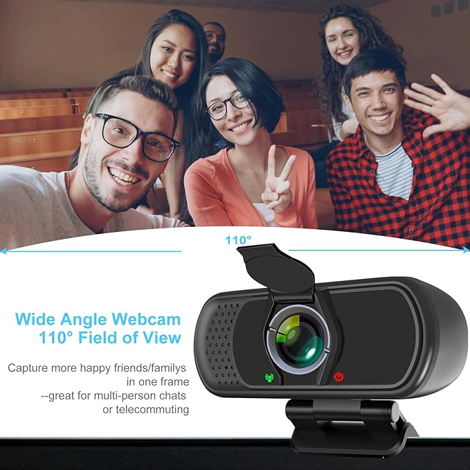Full HD 1080P Webcam with Privacy Shutter and Tripod, Pro Streaming Web Camera with Microphone, Widescreen USB Computer Camera for Laptop Desktop Mac