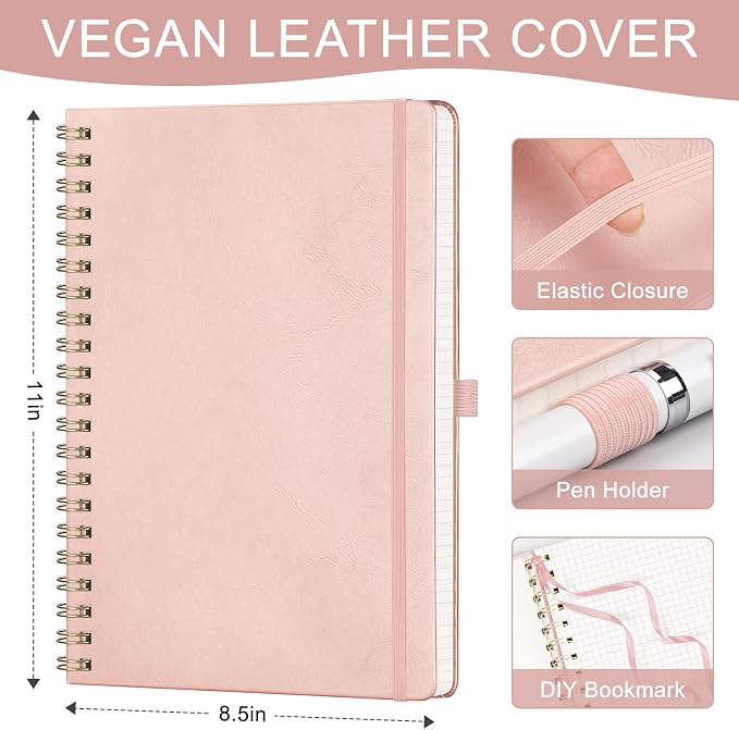 AHGXG Graph Paper Notebook - Spiral Notebook 8.5" x 11", A4 Large Hardcover Leather Journal Grid Notebook, 100 gsm Thick Graph Paper,Journals for School Writing Graphing Engineering Math, Rose Gold