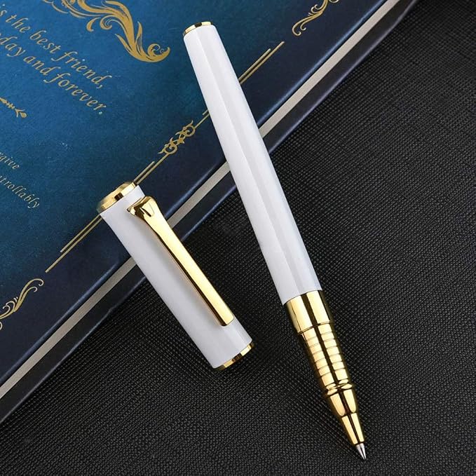 1314 Free Engraving pen Personalized custom pens Roller Ballpen, Ballpoint pen, Ball pen, Medium Refill Pen Black Ink, Custom Gifts for Men, Women, Classy Gift Box (White Style 1)