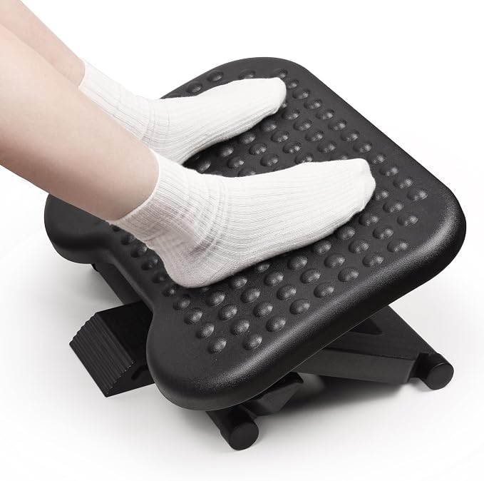 Auslar Foot Rest Under Desk at Work, Ergonomic Desk Footrest with Massage | Adjustable Foot Stool with 3 Height Position and 30-Degree Tilt Angle Adjustment, Foot and Leg Rest for Home Office, Black