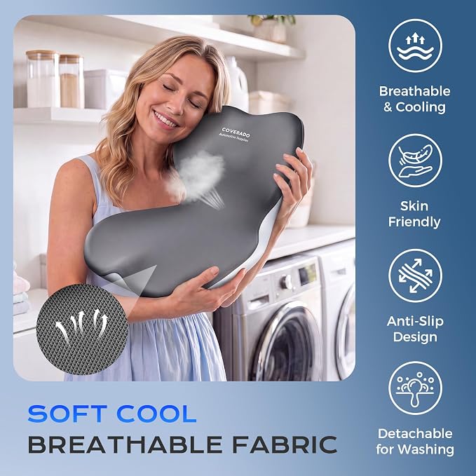 Coverado Car Seat Cushion and Lumbar Support Pillow One Piece, Memory Foam Ergonomic Back Support Driving Seat Cushion for Back Pain, Non-Slip Washable Cushion for Car, Driver, Office