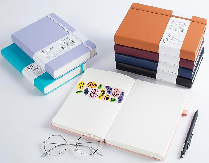Thick Bullet Notebook with 366 Numbered Pages, A5 Dotted Journal for Writing with 100GSM Dot Grid Paper, Hardcover Leather Notebooks for Women Men School Note Taking Work Diary, 5.7"x8.3" Bungandy