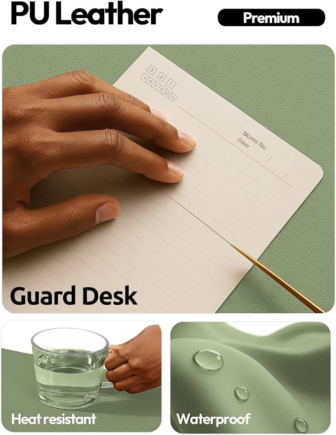 YSAGi Leather Desk Protector, Office Mat, Large Mouse Mat, Non-Slip PU Leather Blotter, Laptop Desk Mat, Waterproof Writing Pad for Office and Home(Bamboo Green, 63" x 17.2")