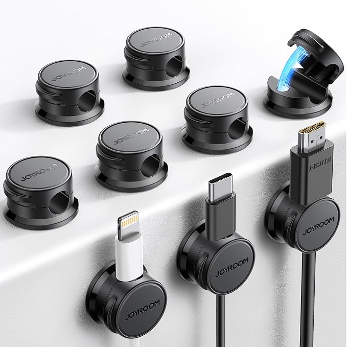 JOYROOM 9 Pack Magnetic Cable Clips, Cord Organizer Adhesive Wire Holder | Home Nightstand Office Desk Accessories, Car Wall Organization, Phone Charger Cord Holder Management, Cable Smooth Adjustable