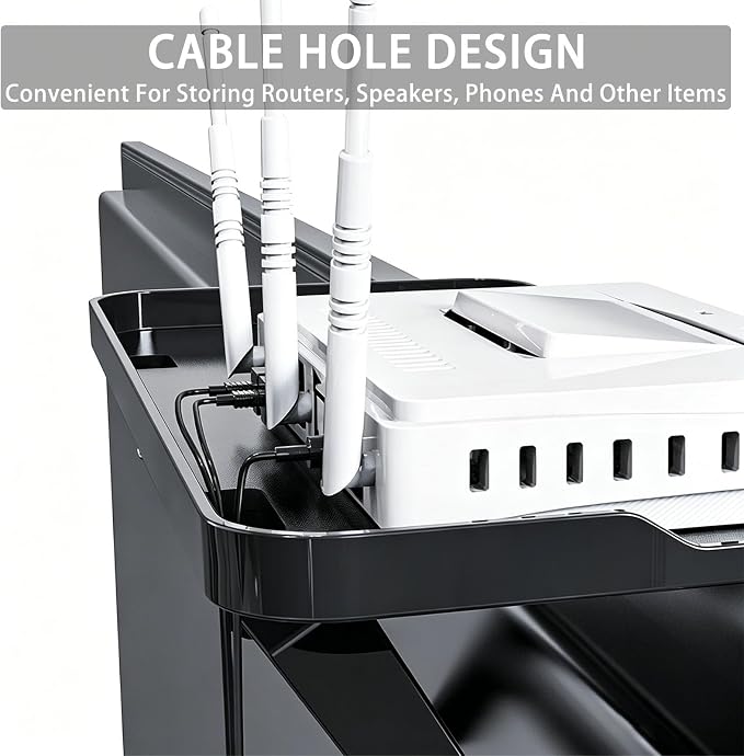 2 Pcs TV Top Shelf Screen Top Storage Stand, Black Computer Monitor Top Mounting Bracket Adjustable Cable Box Mount Shelf with 12 inch/30cm Platform for Speakers/Router/Sound Bars/Game Console