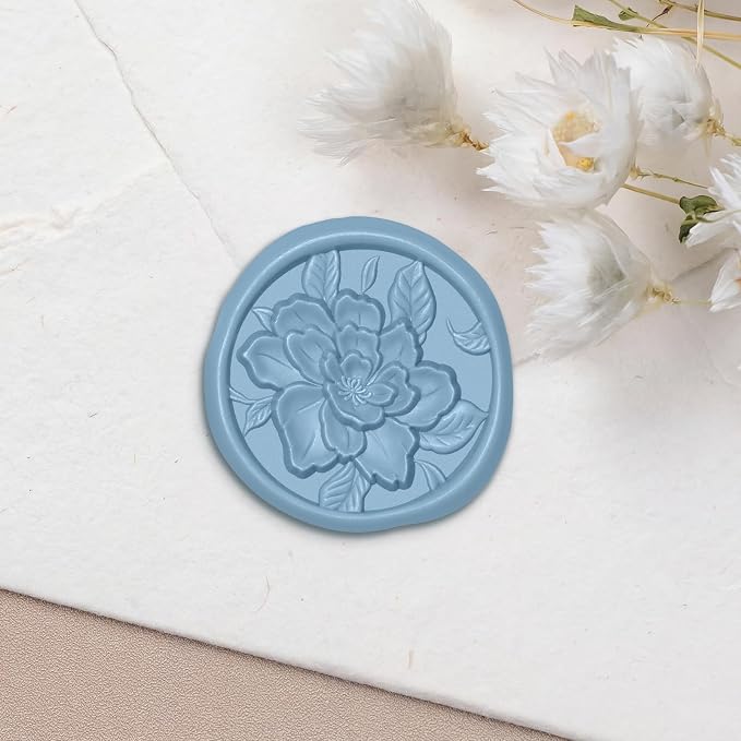 UNIQOOO Wax Seal Stickers - 3D Vintage Floral Wedding Invitation Envelope Botanical Seal Stickers, 50 Pcs Self- Adhesive Dusty Blue Flower Stickers, Perfect for Invitation, Gift Wrapping, Party