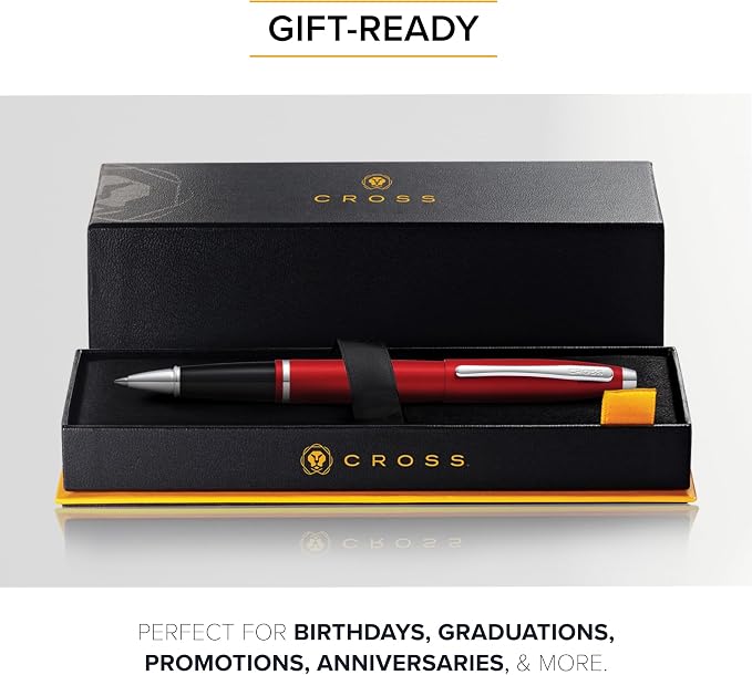 Cross Calais Matte Metallic Crimson Rollerball Pen - High-End Pen for Everyday Use - Professional Desk Essential - Smooth Writing - Durable Construction - Black Ink - Gift Box Included