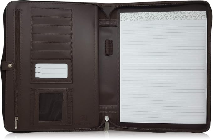 Dark Brown Zippered Portfolio Binder - PU Leather Business Portfolio Organizer - Padfolio for Men & Women with US Letter Notepad, 10.5 Inch Tablet Pocket & Gift Box by Lautus Designs