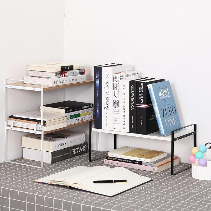 YGYQZ Desk Shelf Organizer for Top of Desk, 1-Tier Desktop Bookshelf, Black & White