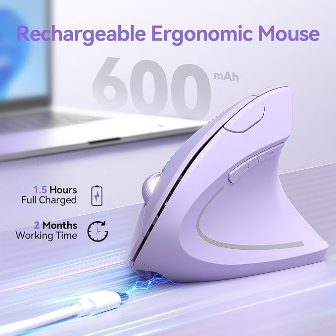 TECKNET Ergonomic Mouse Wireless, Rechargeable Mouse Silent for Carpal Tunnel Right Hand, 2.4GHz USB Vertical Mouse Wireless for Laptop, 5 Adjustable 4800 DPI, Computer, MacBook, Desktop