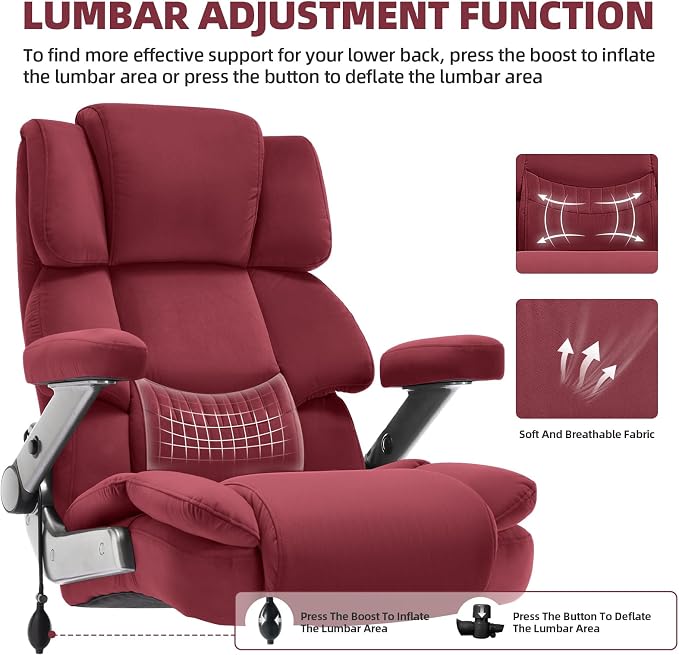 VUZI 700LBS Large Heavy Duty Office Chair with 3D Flip Arms, Big and Tall Plus Size Fabric Executive Desk Chairs, High Back Extra Wide Computer Chair with Adjustable Lumbar Support, Sturdy Metal Base