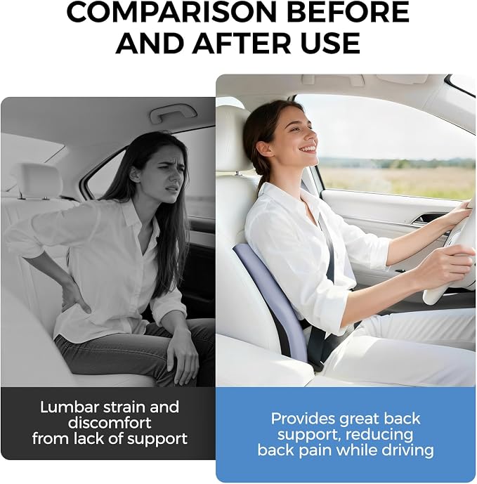 BEBAS Lumbar Support Pillow for Car, Memory Foam Back Cushion for Driving, Ergonomic Lumbar Pillow for Pain Relief, Comfort Lower Back Support for Office Chairs, Car Seat, Wheelchair -Blue