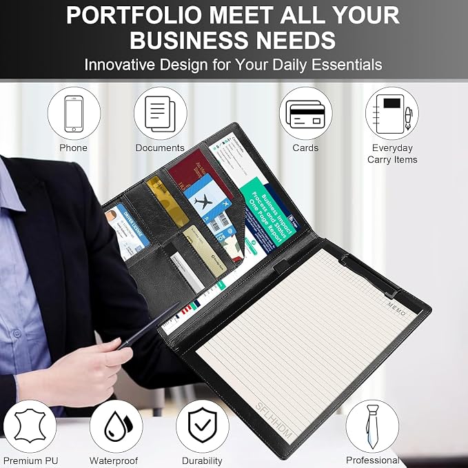 Padfolio Clipboard Folder Portfolio, Faux Leather Storage Clipboard with Cover for Legal Pad Holder Letter Size A4 Writing Pad for Business School Office Conference Notepad Clip Boards