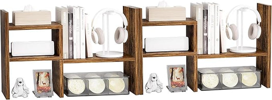 Jerry & Maggie Desktop Organizer Office Storage Rack Adjustable Wood Display Shelf Birthday Gifts Toy Home Decor Free Style Rotation Display True Natural Stand Shelf (Natural Wood Tone/2 Pack)