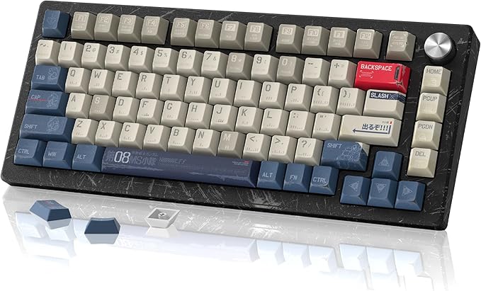 dagaladoo Retro Japanese Anime PBT keycaps,Beige/Blue Keycaps 60% 65% 100%,Dye Sublimation Custom Key caps,Cherry Profile Keyboard Key caps for TKL US Layout Mechanical Keyboard