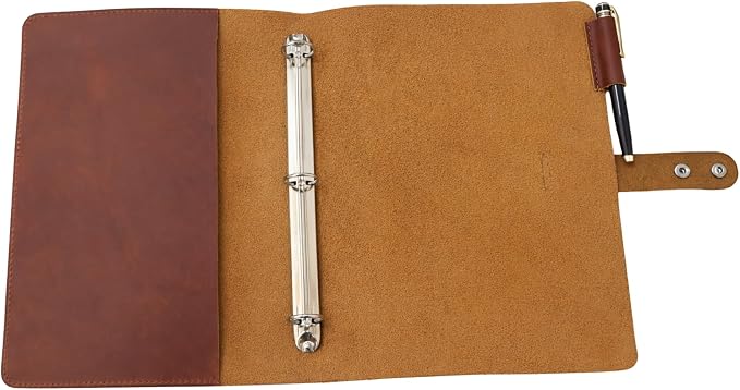 Premium Leather 3-Ring Binder Portfolio, 8.5x11 Inch Letter Size Organizer Folder, Refillable 3-Hole Paper BusinessBinder, Resume Folio for Men and Women (Tan)