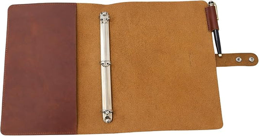 Premium Leather 3-Ring Binder Portfolio, 8.5x11 Inch Letter Size Organizer Folder, Refillable 3-Hole Paper BusinessBinder, Resume Folio for Men and Women (Tan)
