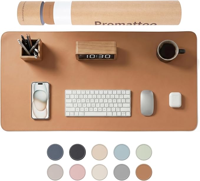 Large Desk Pad Non-Slip Desk Mat Protector for Keyboard Mouse Waterproof Vegan Leather Surface Faux Leather Laptop Mat Smooth Mouse Pad Premium Gift Tube Caramel Brown 35" x 17"